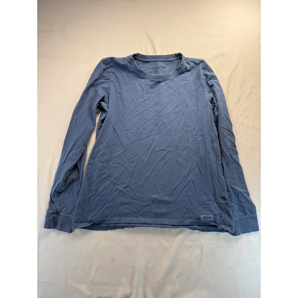 Life is Good Mens Long Sleeve T-Shirt Size M Blue Cotton Blend Crew Neck Solid